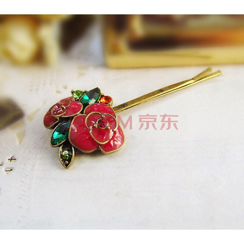 嘉尚 欧美复古头饰 彩釉滴油 发夹 边夹 玫瑰情