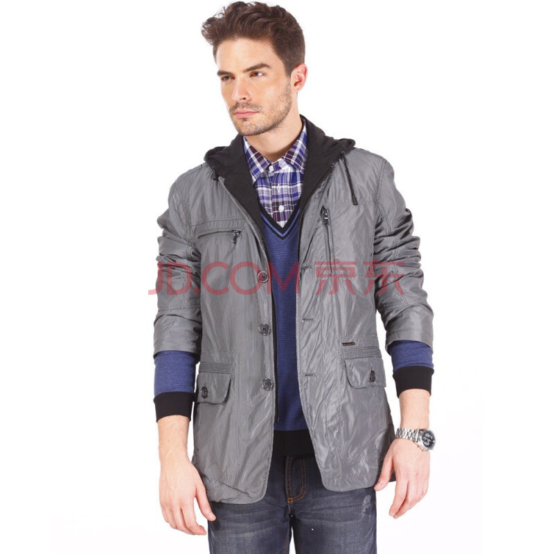 霞湖世家\无花优品 秋装男款时尚连帽休闲西装