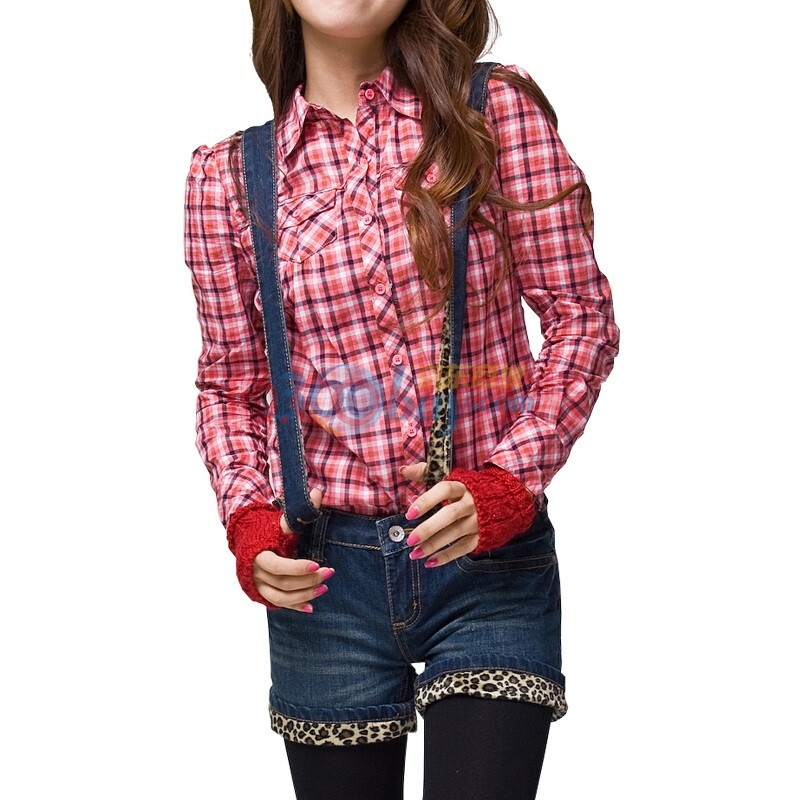 Semir 森马<em>女款</em>时尚感性脚口拼豹纹<em>背带牛仔短</em>