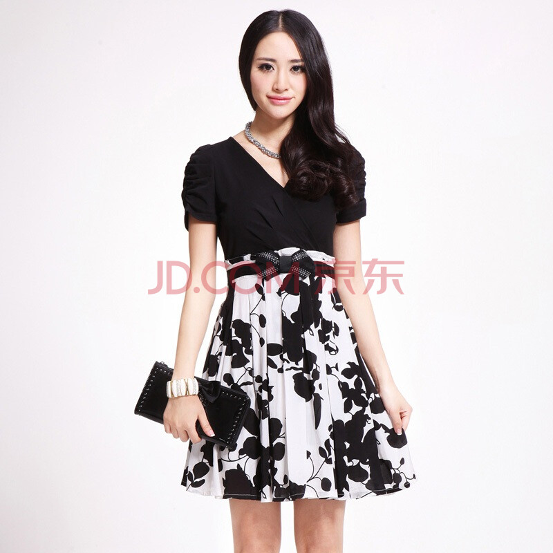 秋水伊人2012夏装新品黑白印花修身连衣裙11