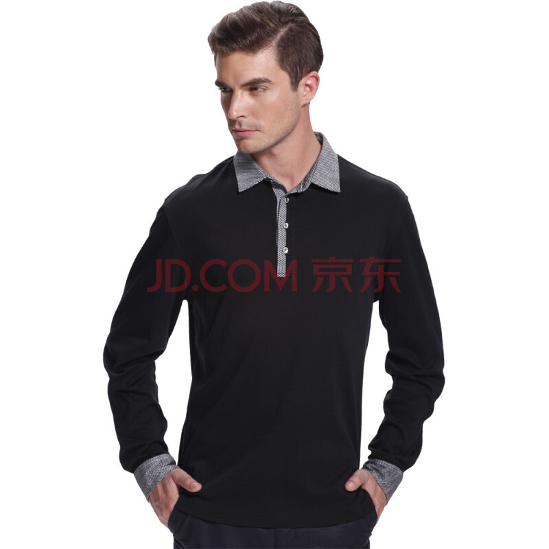 霞湖世家\无花优品 秋装长袖T恤 男式纯色翻领