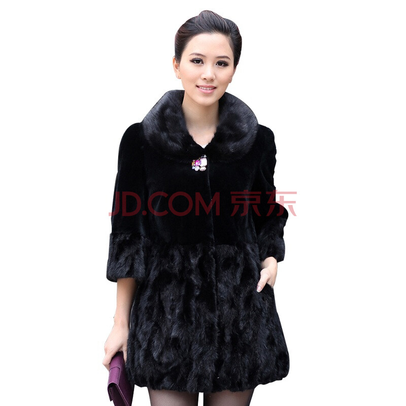 芭欧BOOL女款獭绒水貂带钻<em>长款拼貂皮草</em>女装