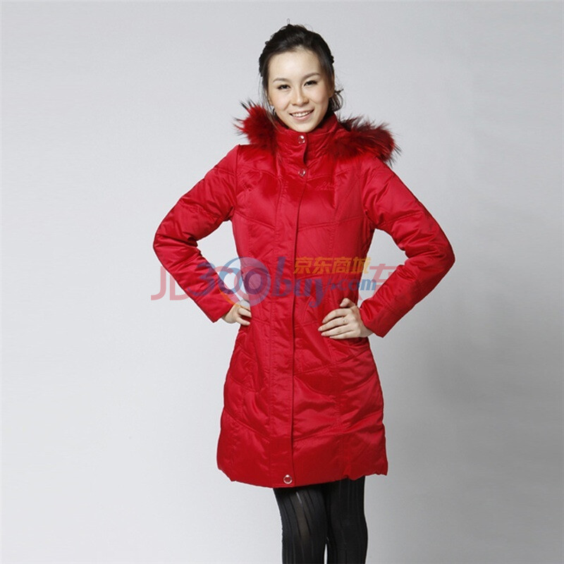 <em>雅鹿</em> 貉子毛领<em>女长款羽绒服</em> YBC2720 红色 15