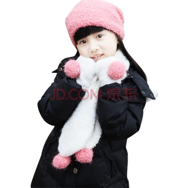 <em>笛莎</em>(<em>DEESHA</em>)<em>女童装</em>秋冬粉白雪绒球围巾帽子