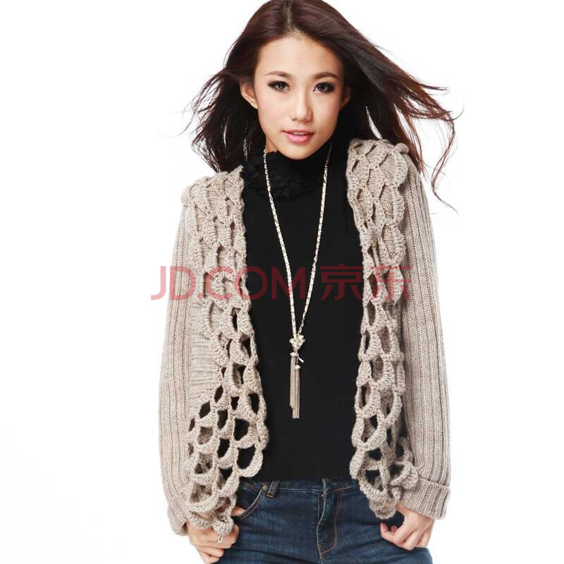 .SA春装毛衣新款 韩版女装手工钩花<em>羊毛开衫</em>毛