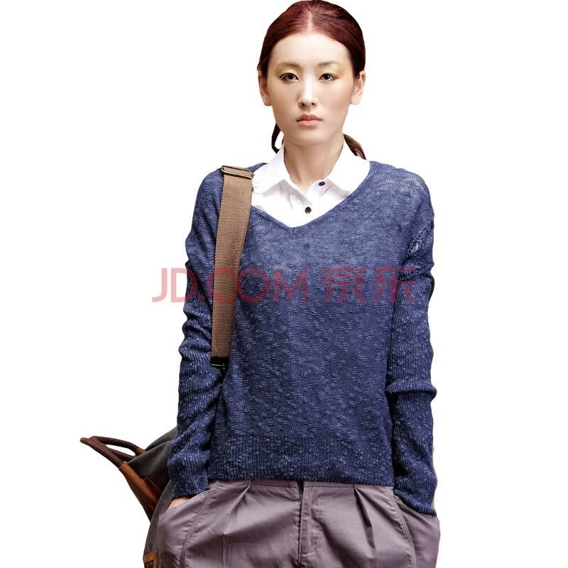 AN茵曼2011秋装新款棉麻落肩编织<em>圆领毛衣</em>S