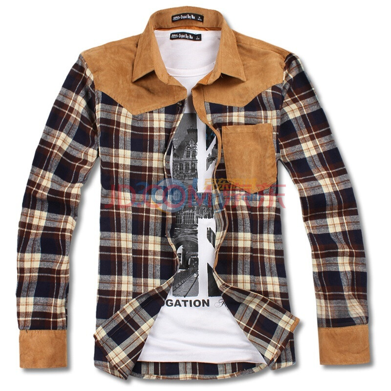 OBM2012春装新款男衬衫 英伦修身 拼接 格子