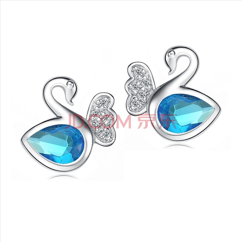 七度银饰 2012新款 925纯银锆石耳钉 心恋天鹅