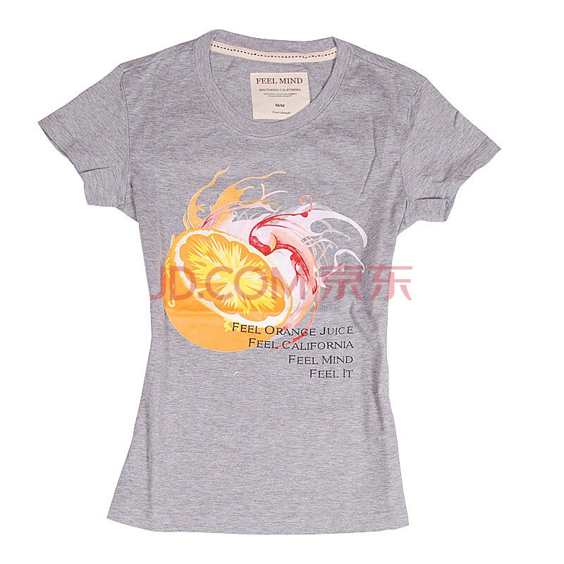 【FEEL MIND】女装圆领加州柠檬短袖T恤 62-11504 灰色 M