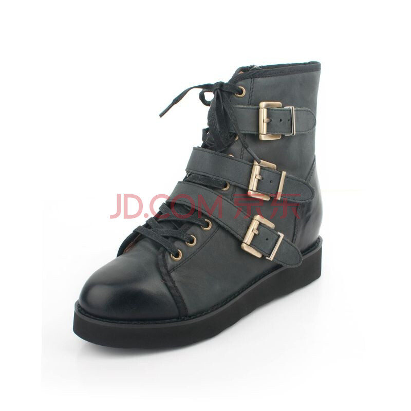 SAFIYA索菲娅 秋款女靴子中跟低筒马丁靴SF13S70601 黑色 39图片