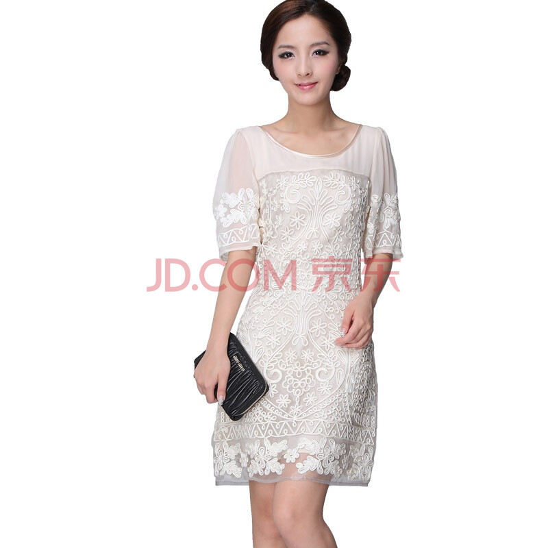 ZIMMUR欧根纱精美绣花拼接气质连衣裙