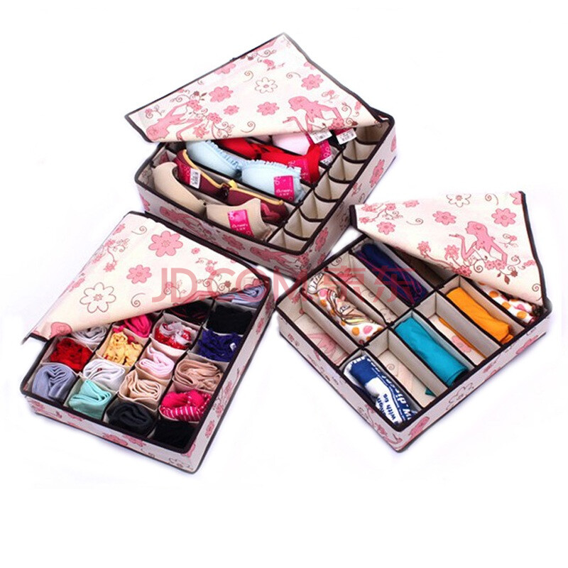 快乐鱼 硬质女人花<em>有盖内衣文胸收纳盒</em>三件套