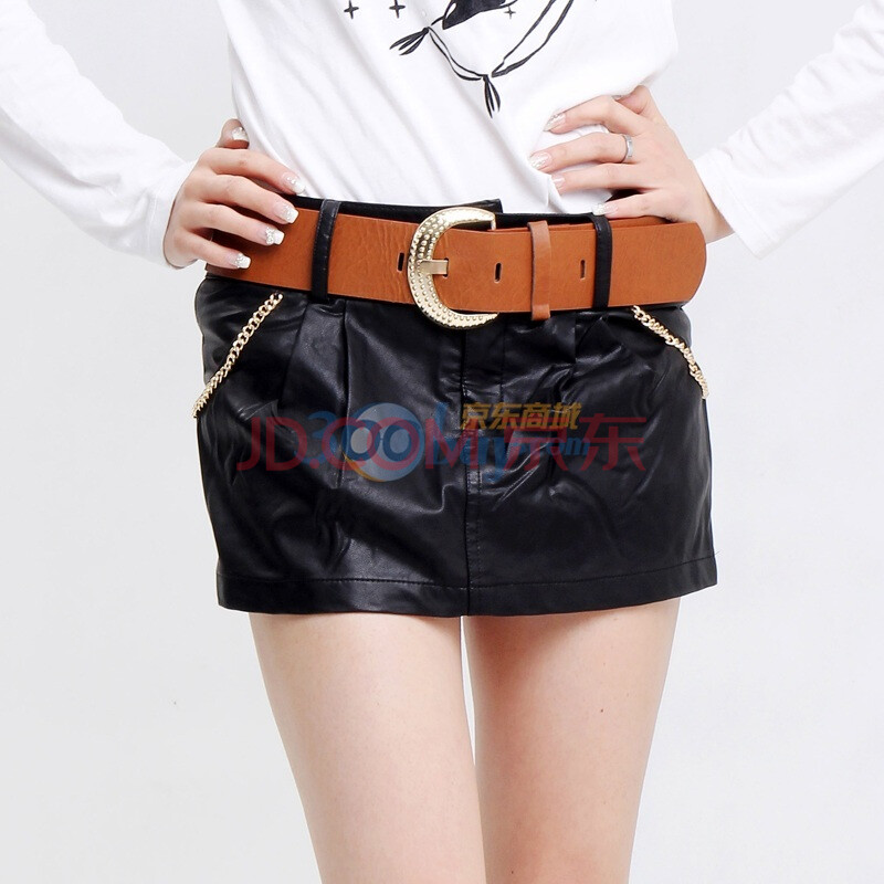 伊雯 新款水洗皮pu<em>皮短裤裙</em>(送腰带) 女裤dk90