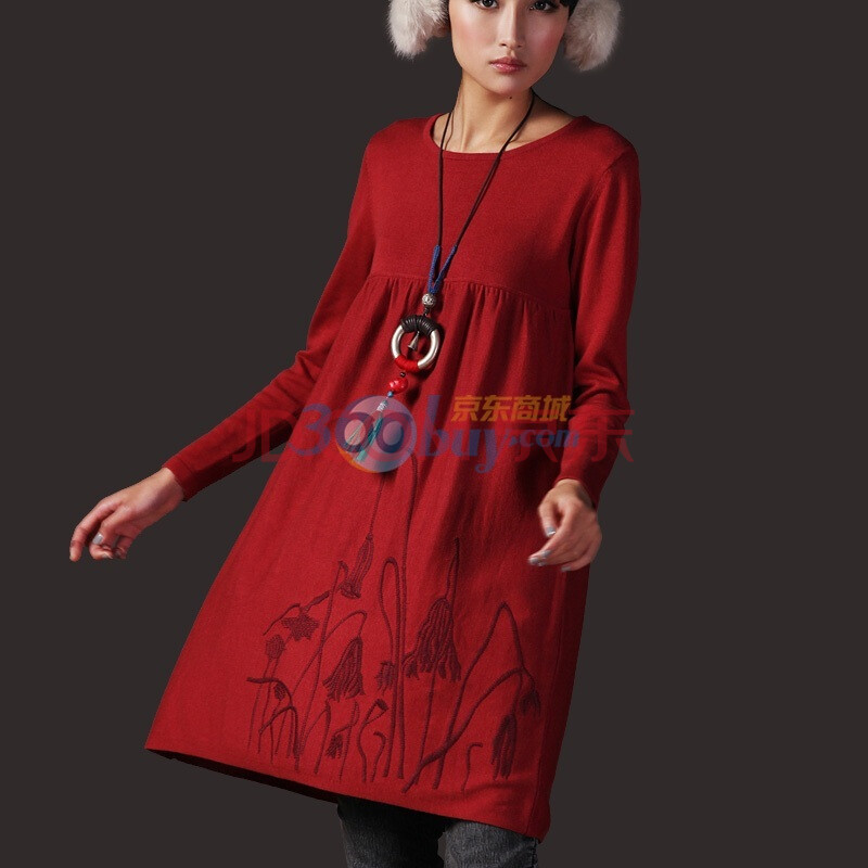 裂帛 <em>女装</em>高腰宽松绣花<em>长款毛衣</em> 枕书1615006