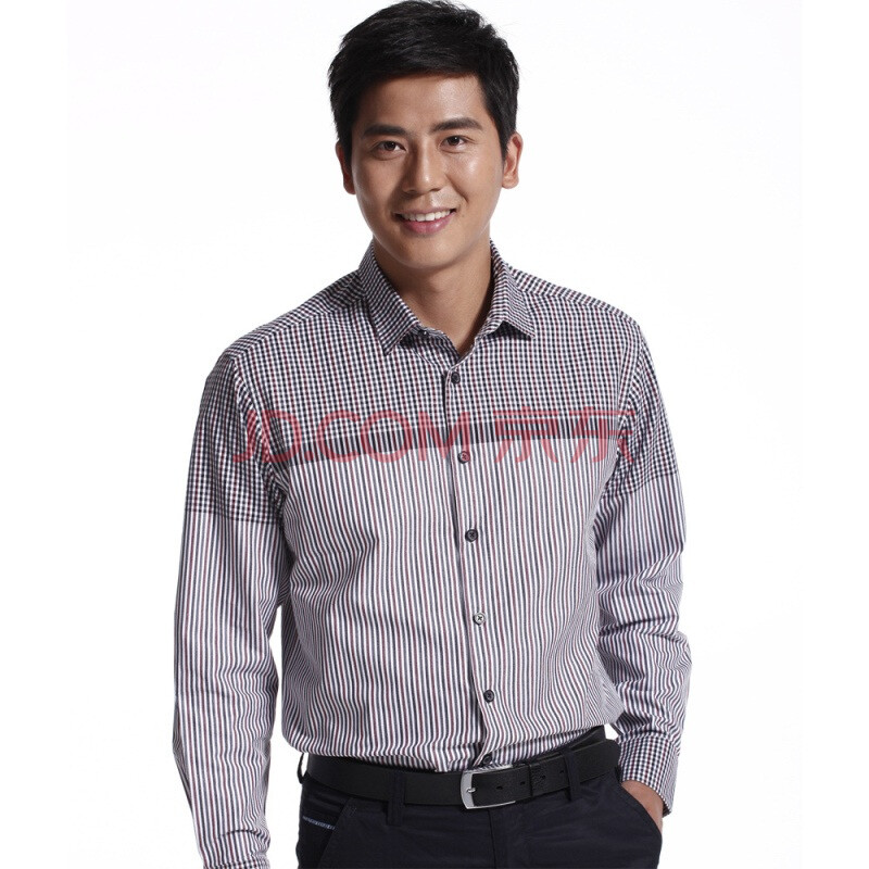 霞湖世家\无花优品 秋装衬衣纯棉修身格子男士
