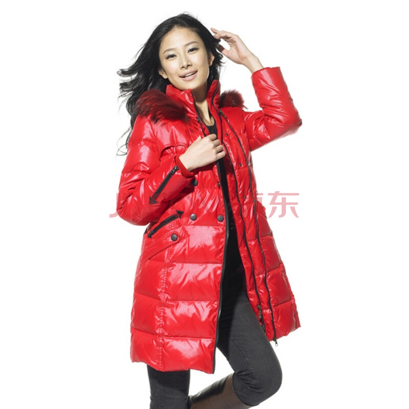 雅鹿 双拉链时尚<em>女中长款羽绒服</em> YBC2550 红色