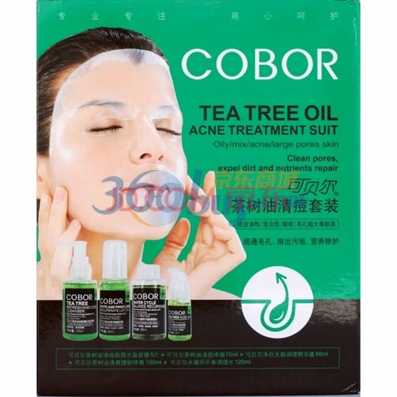 可贝尔茶树油清痘套装:可贝尔面膜5片+可贝尔?ㄠ?5g+可贝尔洁面100ml+平衡水120ml+精华露60ml