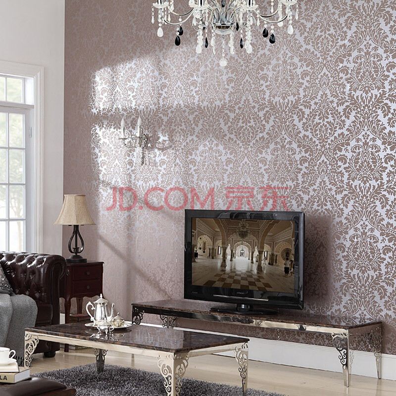 纸尚美学卧室壁纸 环保植绒5022 欧式墙纸背景