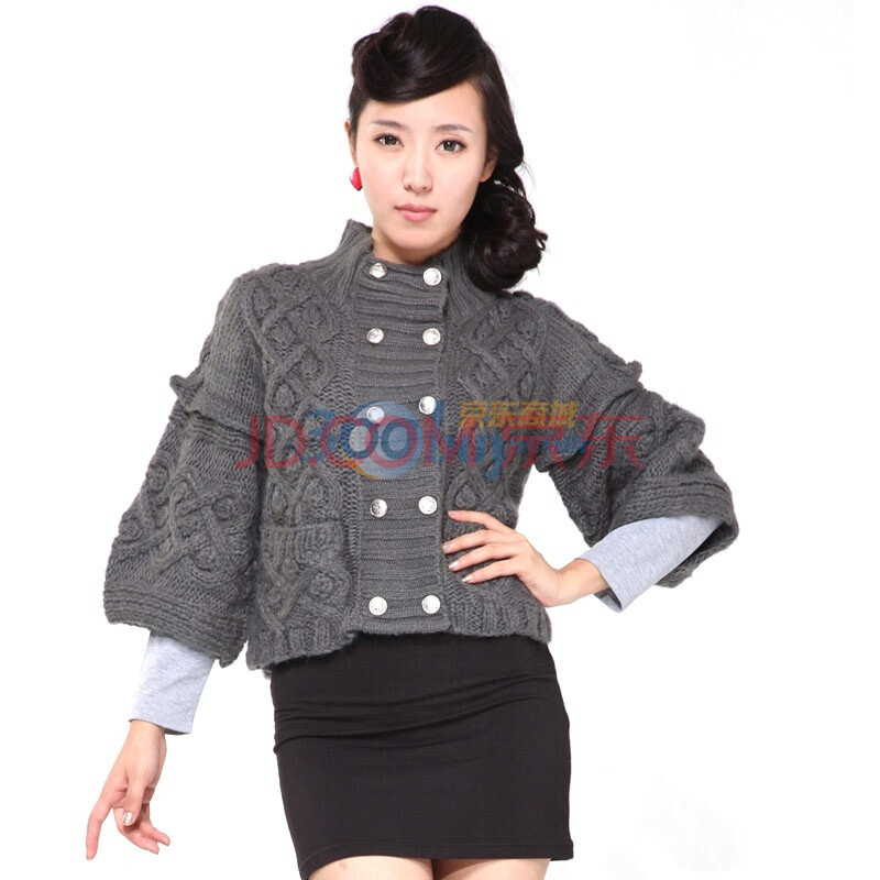 mode冬季双排扣<em>灯笼袖毛衣开衫</em>女外套r1511