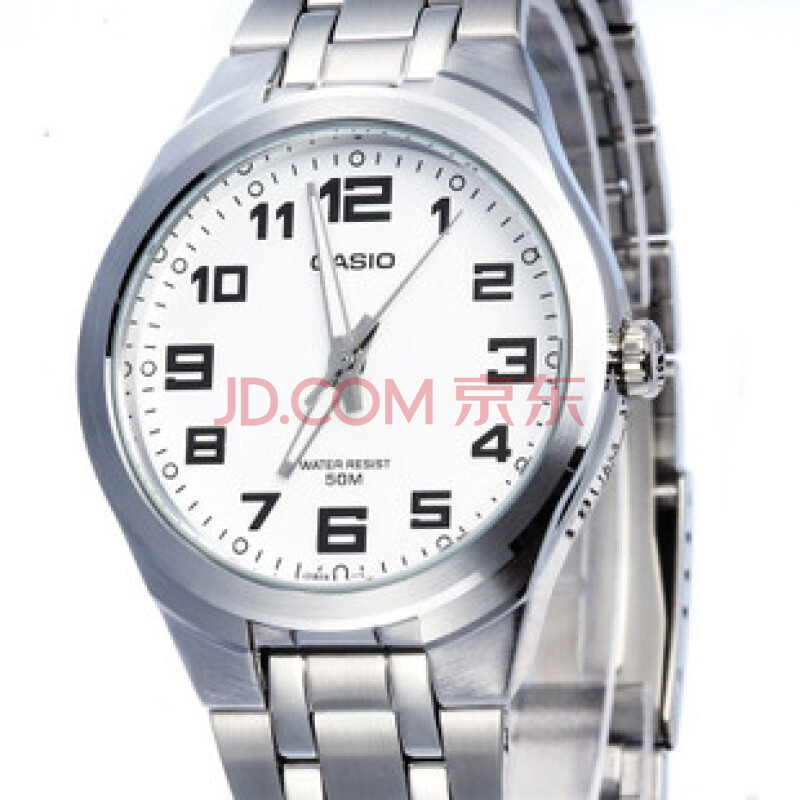 CASIO卡西欧石英表男士手表白色表盘钢带圆
