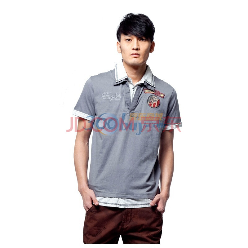 kama卡玛 男士假两件条纹短袖t恤1215271(退