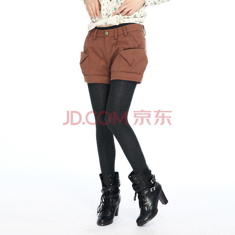 婉甸wandian英伦<em>女式加厚</em>修身卷边驼色<em>短裤</em>1