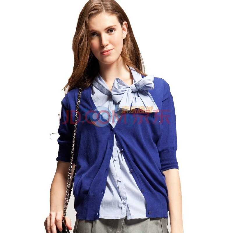 lily 假两件套蝴蝶结绑带<em>针织开衫</em> 深<em>蓝色</em> l图片