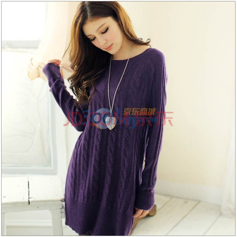 东京着衣 女装<em>麻花圆领毛衣</em>连衣裙1028825 紫