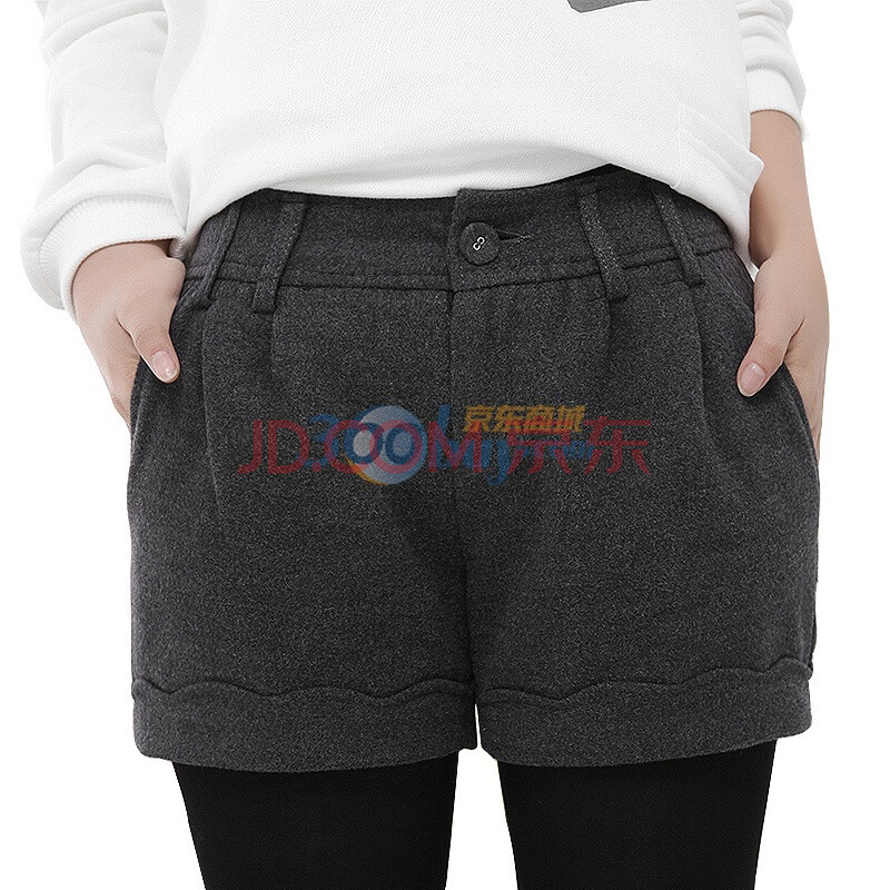 韩都衣舍 韩国<em>短裤冬装</em>新款加厚打底毛呢短裤