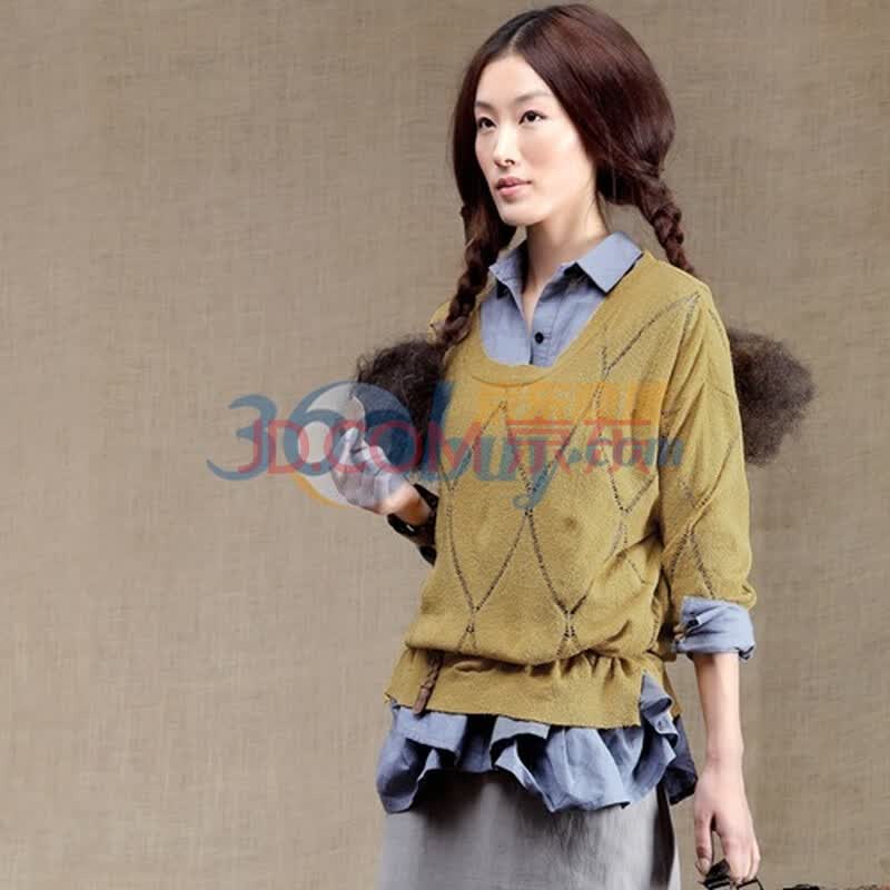 INMAN茵曼2011秋装新款镂空<em>织法</em>圆领<em>宽松毛</em>