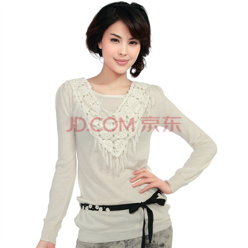 熙 QS 2012春装新款女装 立体钩花流苏<em>领子</em>素