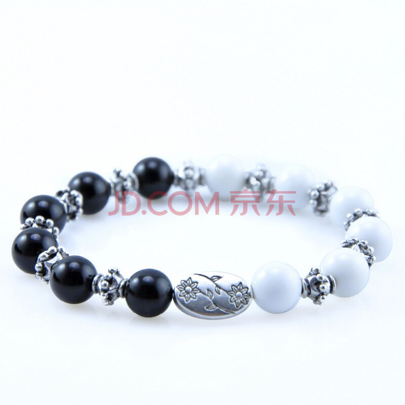 知乐轩 天然白砗磲黑玛瑙女手链  黑白配  开光 爱