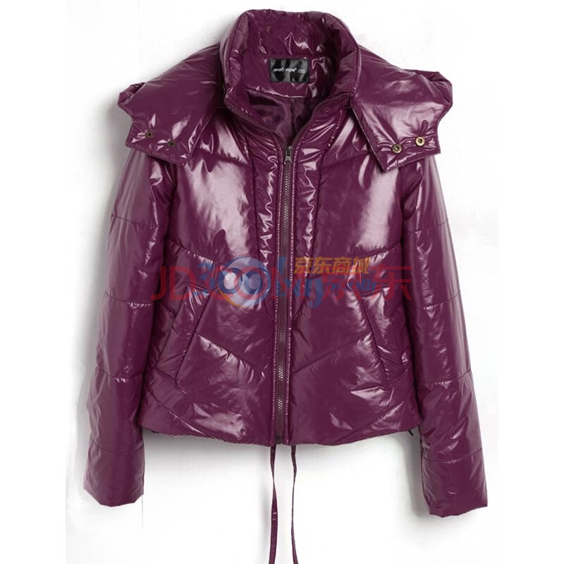 as安都 女装 带帽亮面材质棉服外套 9158223 紫