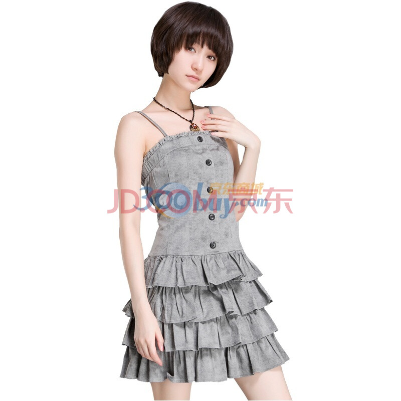 圣迪奥 sdeer 女装<em>秋少女</em>甜美蛋糕牛仔吊带裙灰