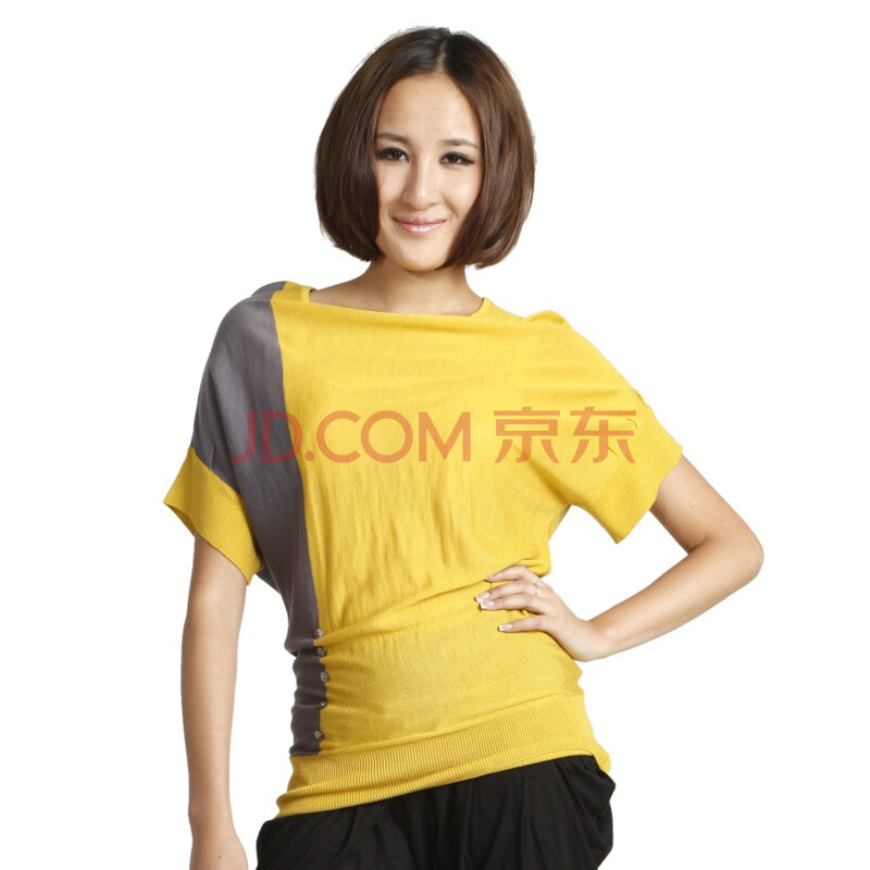 T.B2 优雅黄色撞色短袖针织衫 L101AB3510 黄色 M