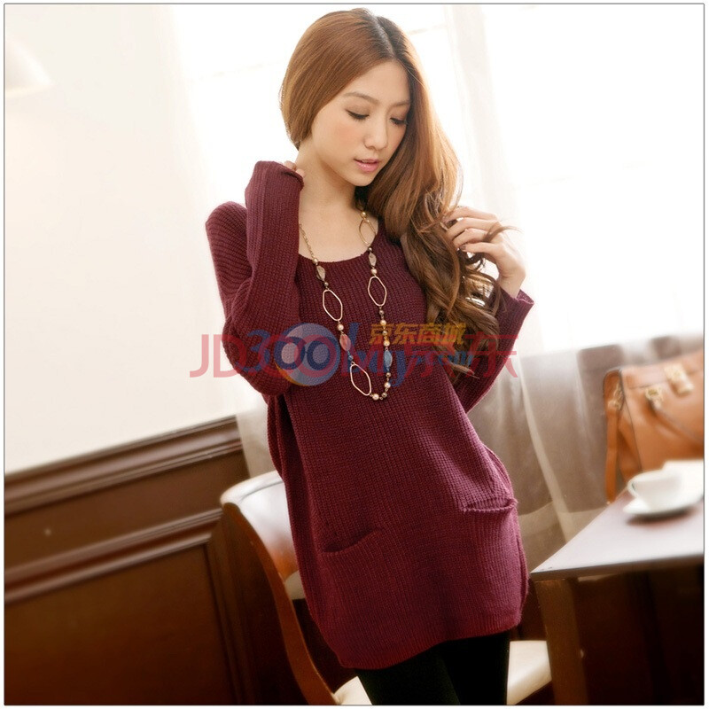东京着衣 宽松日韩女装双口袋宽<em>领中</em>长款<em>毛衣</em>
