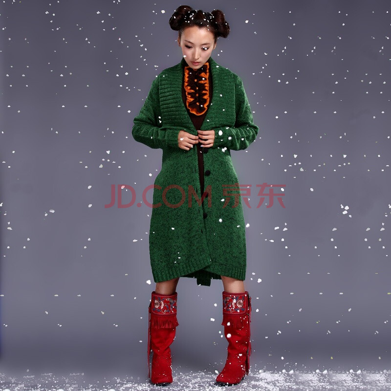 裂帛2010女秋冬新款<em>长款</em>大领<em>修身开衫毛衣</em>外