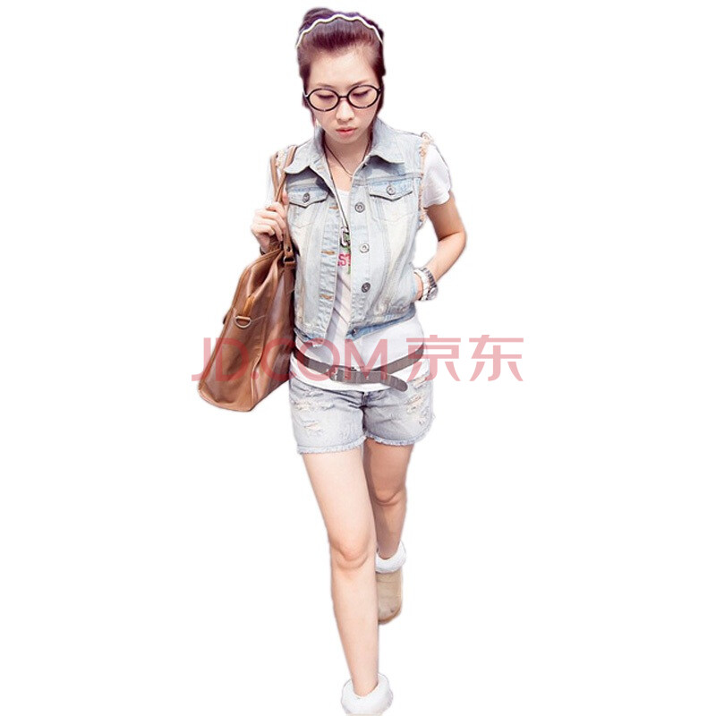 韩都衣舍 韩国新款翻领<em>无袖牛仔短外套</em>BR047