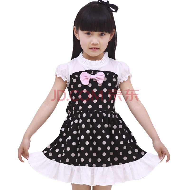 <em>笛莎女童</em> DEESHA <em>夏装</em>新款黑色白点公主裙连