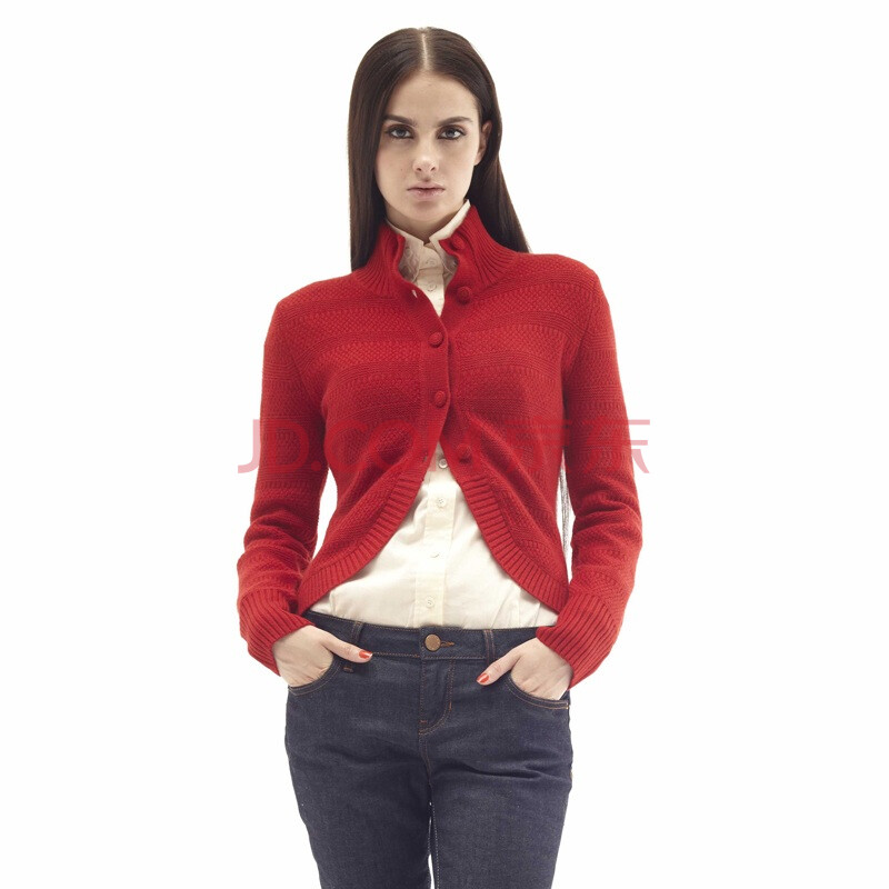 绒典 时尚经典<em>女士</em>短<em>开衫羊绒</em>衫CL08230 红色