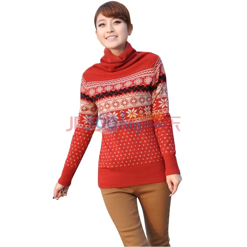 恋 新款<em>小鹿雪花</em>点点<em>图案</em>堆堆领中长款<em>毛衣</em>11