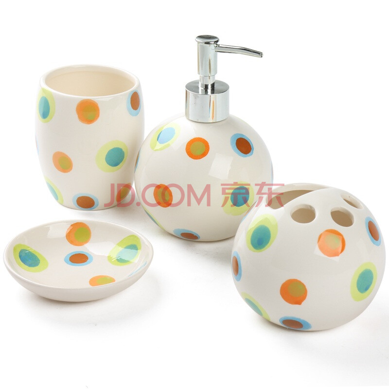 生活 手绘 糖果点彩 圆点图案 陶瓷卫浴四件套 