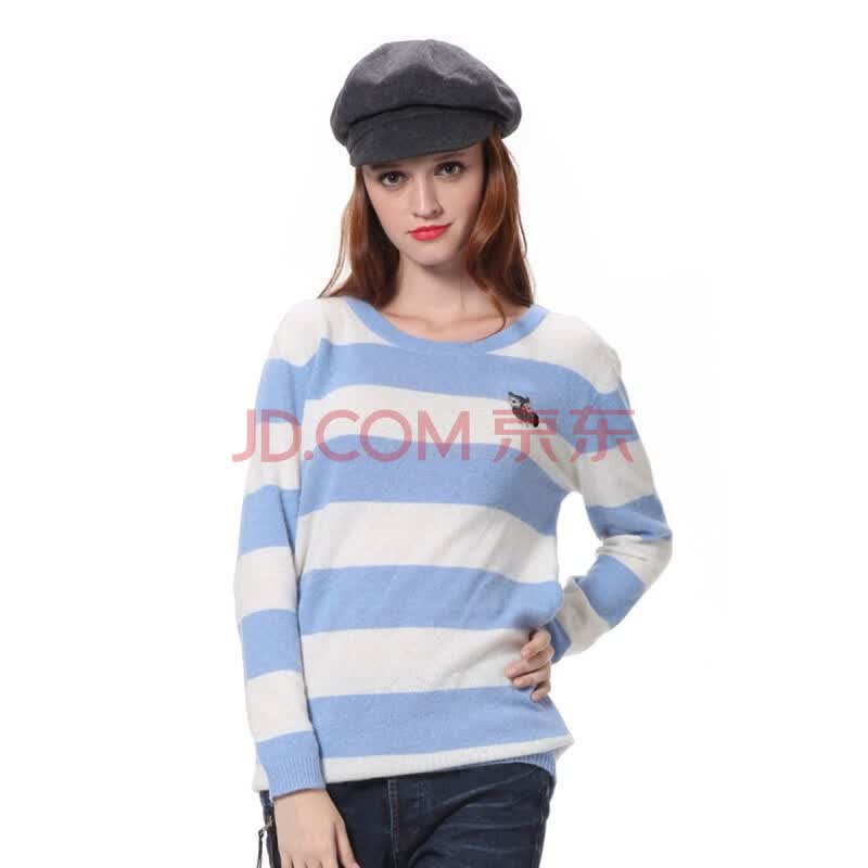 <em>欧时力Ochirly</em>蓝白<em>条纹</em>中长款圆领长袖<em>毛衣</em>11