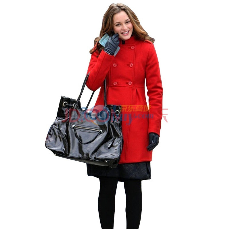 USOUL冬装新品 绯闻<em>女孩</em> <em>系列</em>红色立领毛呢大