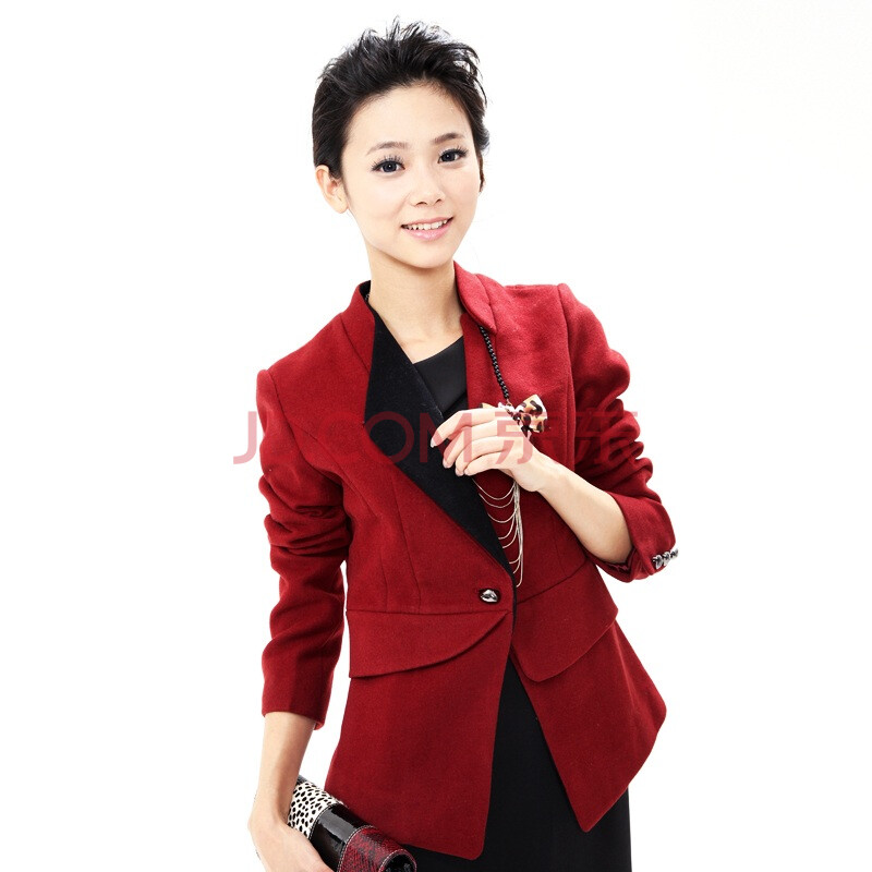 音曲<em>女装</em> 秋冬新品长袖<em>西装外套</em> YLDW3077 酒