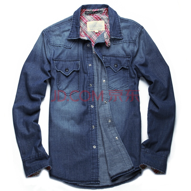 麻吉MATCH 新款春装 男士衬衫 纯棉牛仔衬衫 牛仔衬衣 长袖衬衫 男 G317 蓝色 XL图片