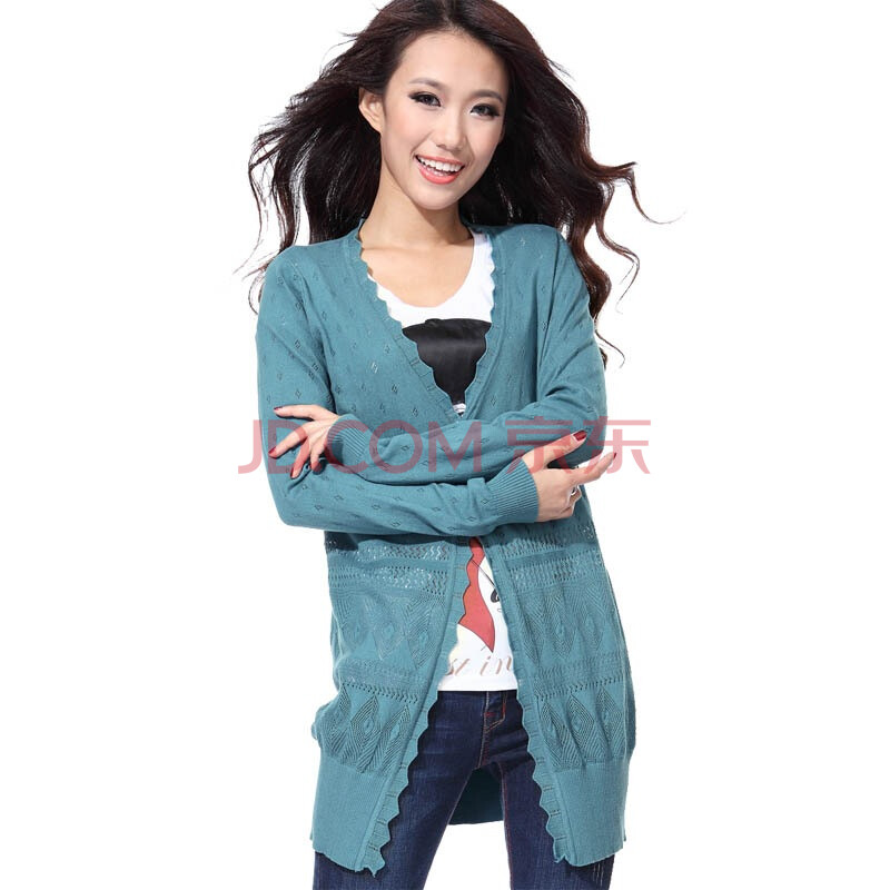 莎世家韩版品牌女装通勤中长款镂空纯棉<em>开衫</em>毛