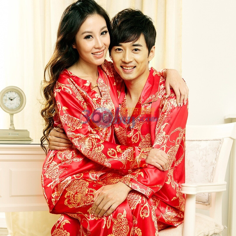 雪俐shirley 春季新品雪俐<em>结婚睡衣</em>仿<em>真丝</em>长袖丝