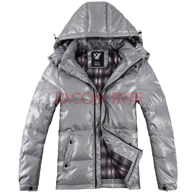 薪格仕品 <em>外套</em> 千鸟格<em>男人</em>帮<em>羽绒服</em> JD002 浅灰