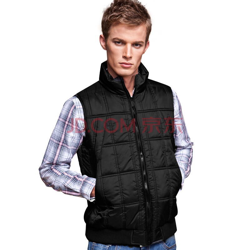 波帝卡2012新款辑明线方格棉<em>马甲外套男装</em>11